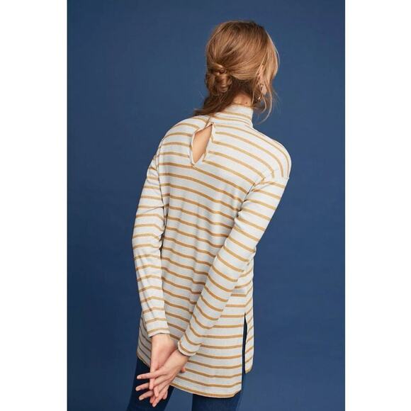 Anthropologie Vanessa Virginia Silver And Gold Striped Long Sleeve Top Size M - Picture 2 of 13